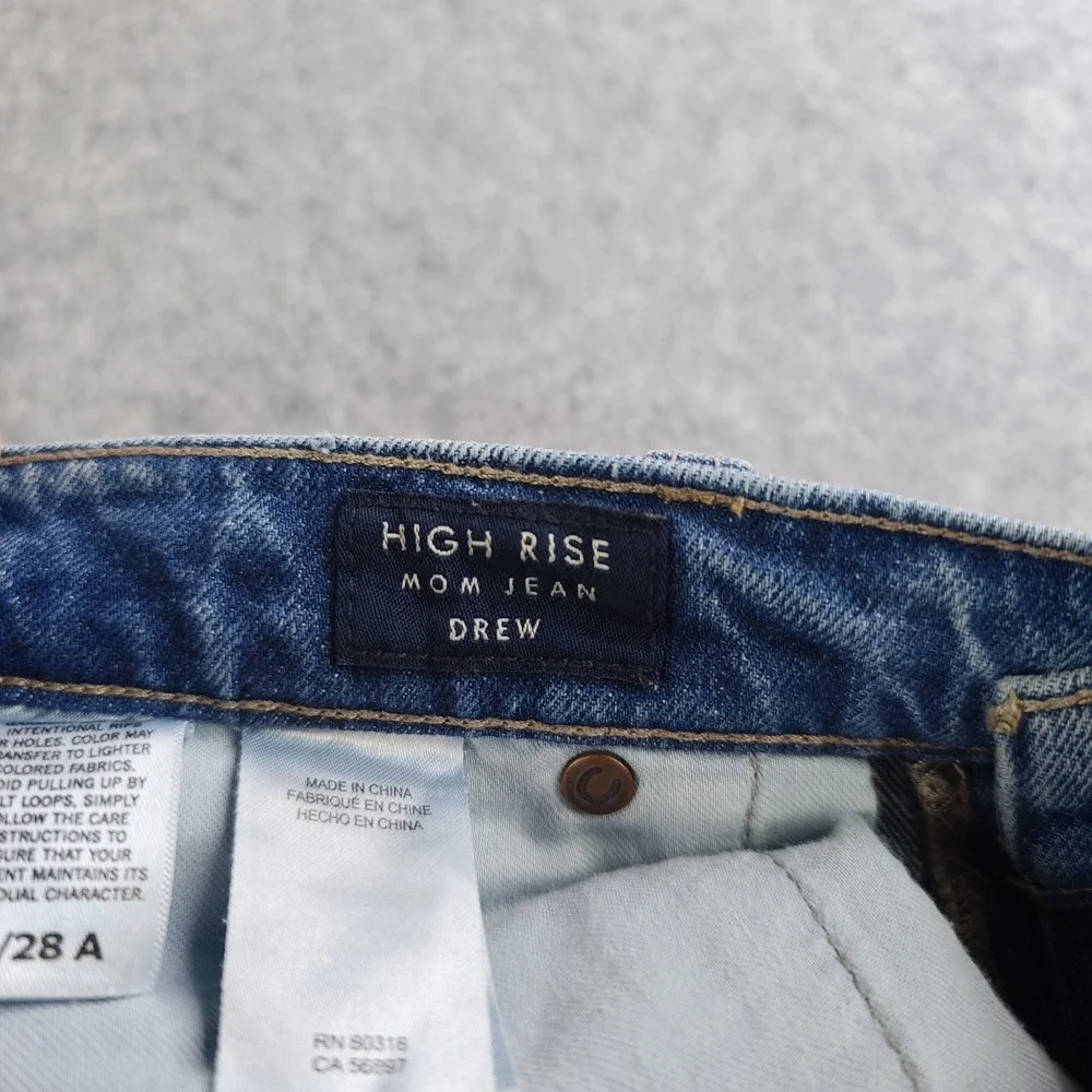 Lucky Brand High Rise Mom Jeans Drew 6/28 Ankle Blue Button Fly Denim Raw Hem